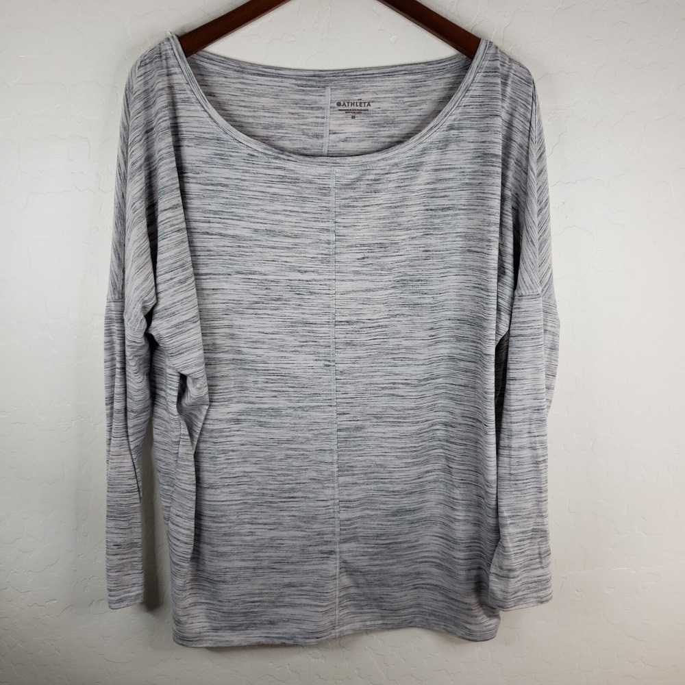 Athleta Flow Top Essence Women's Medium Space Dye Gray‎ Long Sleeve Pullover